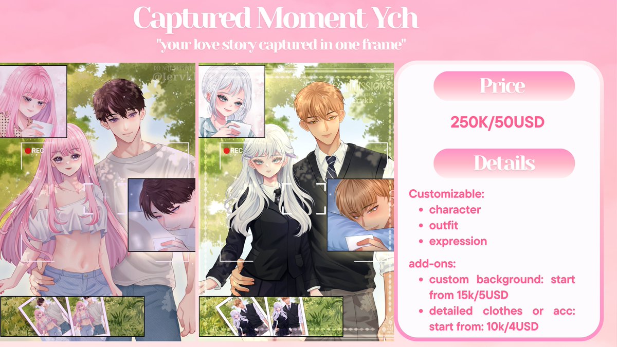 ✨OPEN COMMISSION✨
[Like and retweet are very appreciated]

Hello! I'm opening commission for local and international 💖 

*link vgen in below!

Thankyou!
#commissionsopen #artidn #VGenComms
