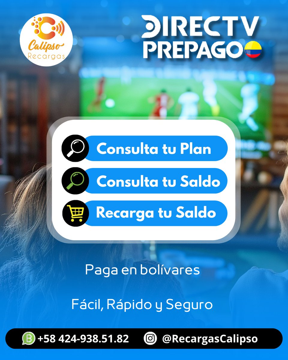 CalipsoRecargas's tweet photo. @NTN24 Recargando Directv Colombia, paga en bolívares, mantén tu señal activa con nosotros. Escríbenos al WhatsApp 04249385182 📡🛒📲 https://t.co/uhT841tMjv