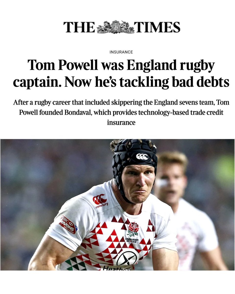 dawncapital's tweet photo. Bondaval co-founder Tom Powell is in @thetimes today, talking about his journey from England sevens captain to reshaping the way credit teams manage risk globally. Link below 👇 https://t.co/3zgyxDwTUe
