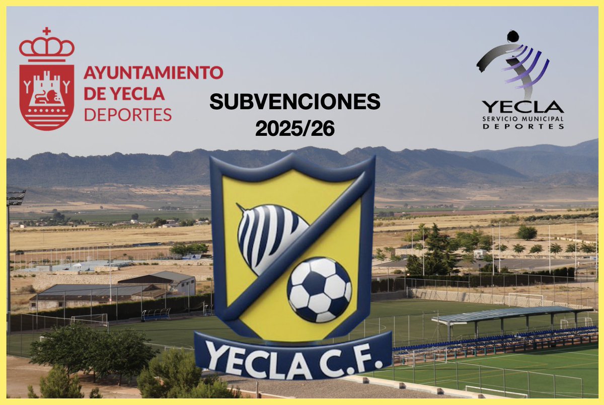 SUBVENCIONES MUNICIPALES 2025/26
El YECLA C.F. agradece al Excmo. Ayuntamiento de Yecla, a través de la Concejalía de Deportes, el  apoyo económico recibido con importe de 19.425€, en materia de subvenciones correspondiente a la temporada 2025/26.