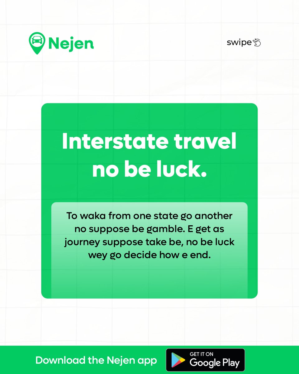 Nejenapp's tweet photo. Use nejen travel safely without any worries 💚 #nejen #nigeria #travel https://t.co/p1Z4y6Oykk