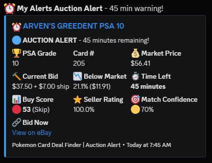 HowINerd's tweet photo. I’m testing a Pokémon card sniping bot (PSA-focused) that scans eBay for mispriced/underpriced auctions deals.

Looking for collectors/resellers to help test false positives, and other bugs

Alpha testers  who provide feedback get Tier 3 access FREE for 2 years.

Reply or DM 🧪 https://t.co/827jXRrbtZ