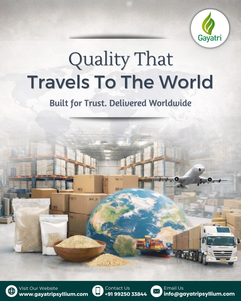 gayatripsyllium's tweet image. From robust infrastructure to worldwide delivery🌐
#GayatriPsyllium ensure #GlobalQuality &amp;amp; #ExportExcellence with #WorldwideExport &amp;amp; international markets.

🔗gayatripsyllium.com/gallery/

#TrustedSupplier #B2BSupplier #Infrastructure #ExportQuality #GlobalSupplier #PsylliumExporter