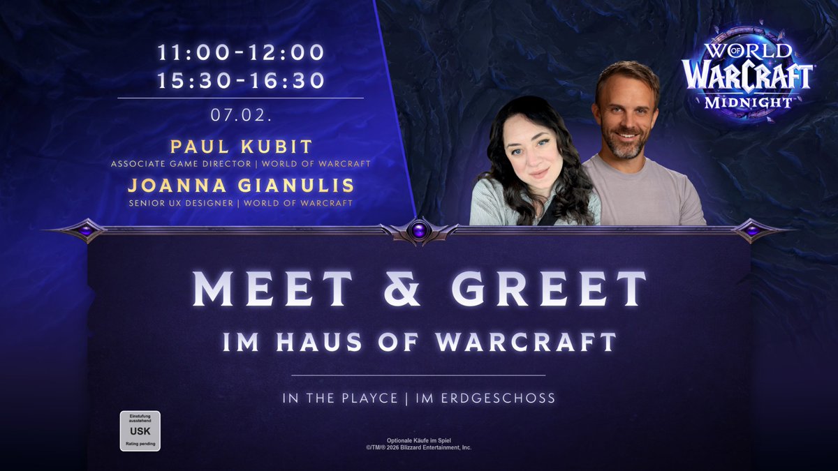 Warcraft_DE's tweet photo. Trefft Paul Kubit und Joanna Gianulis morgen im Haus of Warcraft im The Playce, Berlin. https://t.co/70Pzpuewrz