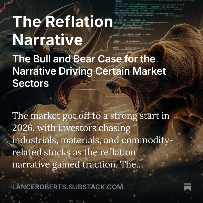 LanceRoberts's tweet photo. The #Reflation Narrative
Since the beginning of the year, the most #economically sensitive sectors of the #market have been surging higher. We examine the #bull and #bear case of the reflation narrative and what factors to watch closely.
https://t.co/TPInQ84yVy