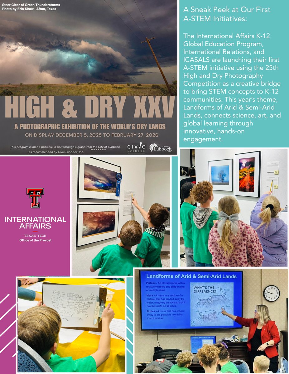 A Sneak Peek at Our First A-STEM Initiatives: International Affairs and ICASALS launch their first A-STEM program through the 25th High and Dry Photography Competition, connecting science, art, and global learning for K-12 communities.

Virtual Exhibit
depts.ttu.edu/international/…