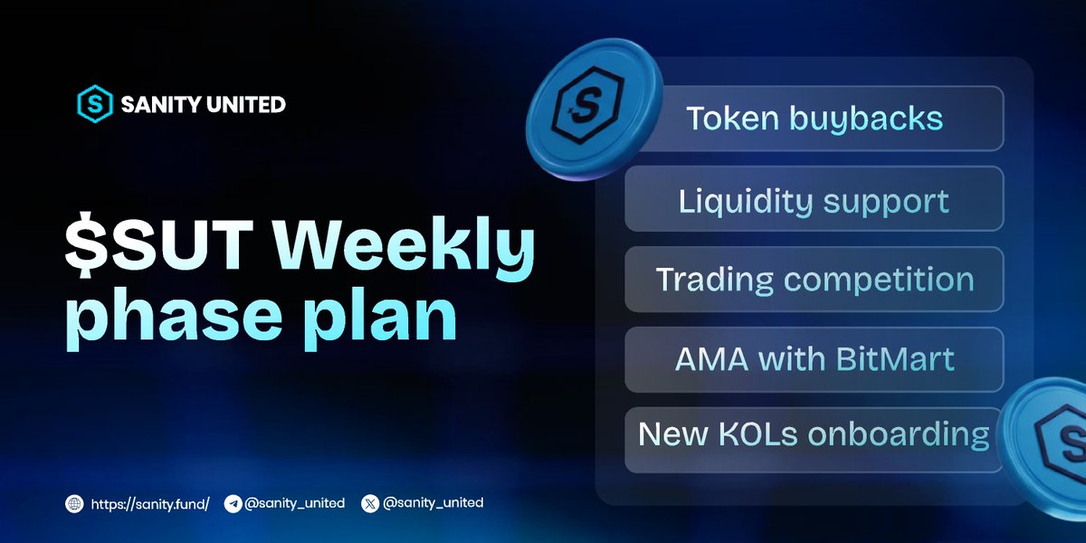 ✅ $SUT Weekly phase plan ✅

We’ll ship each item step by step and share updates as it goes live 🚀

• Token buybacks: already running and continuing

• Liquidity support: adding more liquidity with help from our backers (already locked)

• Trading competition: launching