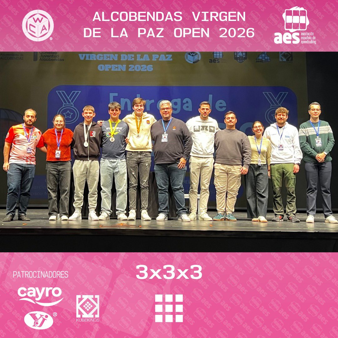 AESpeedcubing's tweet photo. ¡Aquí os dejamos los podios del Alcobendas Virgen de la Paz Open 2026! (Parte 1) https://t.co/3LmvPMXuqA