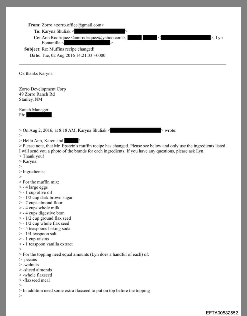 DrollQueenAmber's tweet image. Gonna make these Epstein muffins today and the billionaires that show up to eat them are GUILTY.

For a gluten free version I’m subbing in buckwheat flour for the bran. I’ll be using cranberries instead of raisins. 

Gonna see what these perverts were eating for brunch…