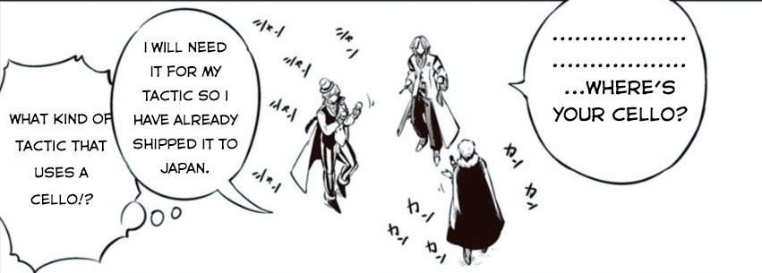 HimitsuYusei's tweet image. We should've known Fyodor has a screw loose when he shipped his whole ass cello to Japan, only to hold a private concert while interrogating someone and then smash it to bits in the end...