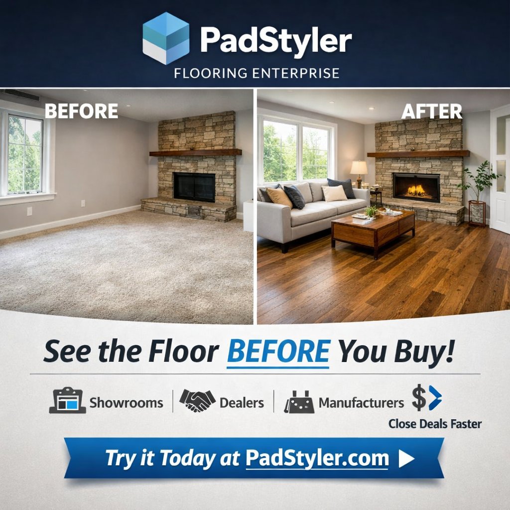 PadStylerAI's tweet photo. Selling flooring without visuals is hard.

PadStyler Flooring Enterprise lets customers see the floor in their own space before buying — helping showrooms close faster and with more confidence.

Smart tech for modern flooring sales.
👉 https://t.co/UCRjw8gX2b https://t.co/oYgVkwtQsh