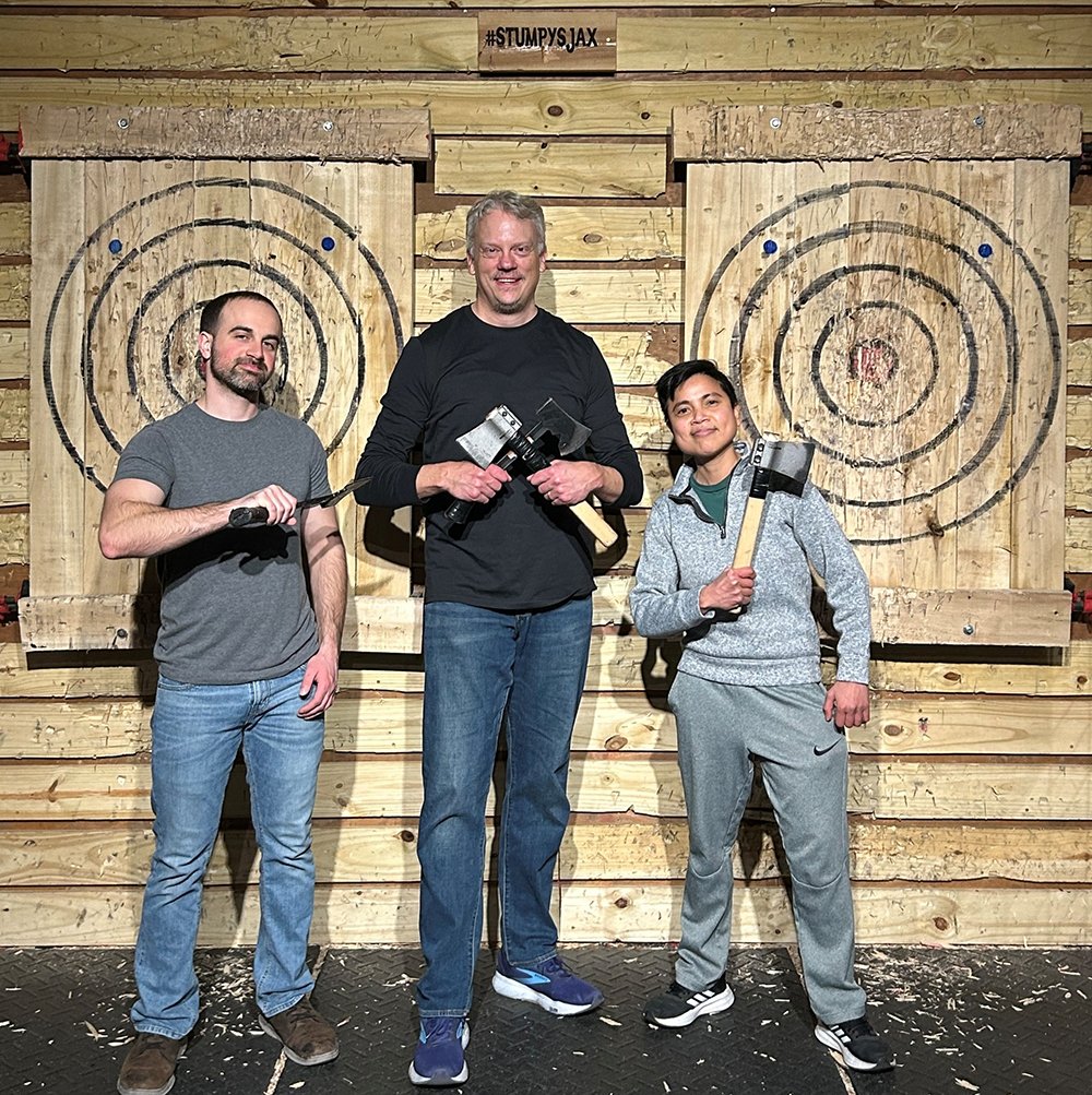 CraigHorbinski's tweet image. Had fun last Saturday at a axe-throwing bar in #Jacksonville with a couple of our outstanding stem cell therapy lab technicians!