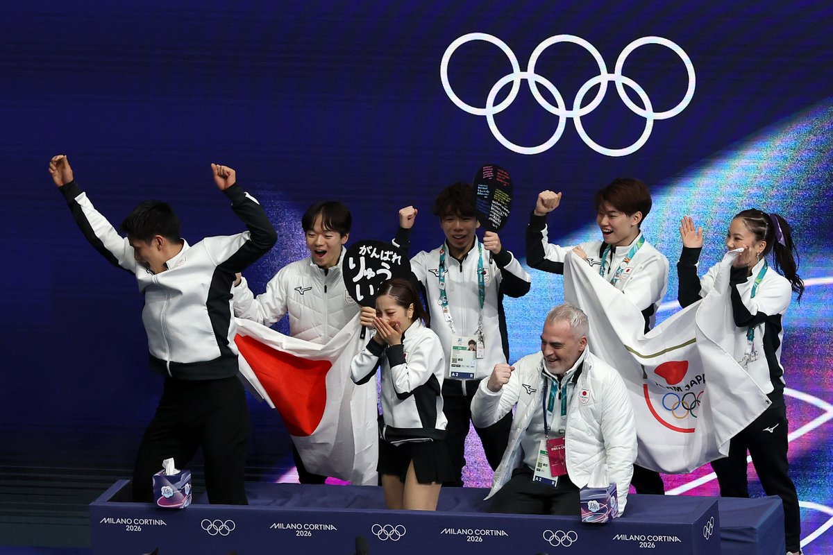 Olympics's tweet image. All the emotions in the team event kiss and cry 🥹

#MilanoCortina2026 #FigureSkating