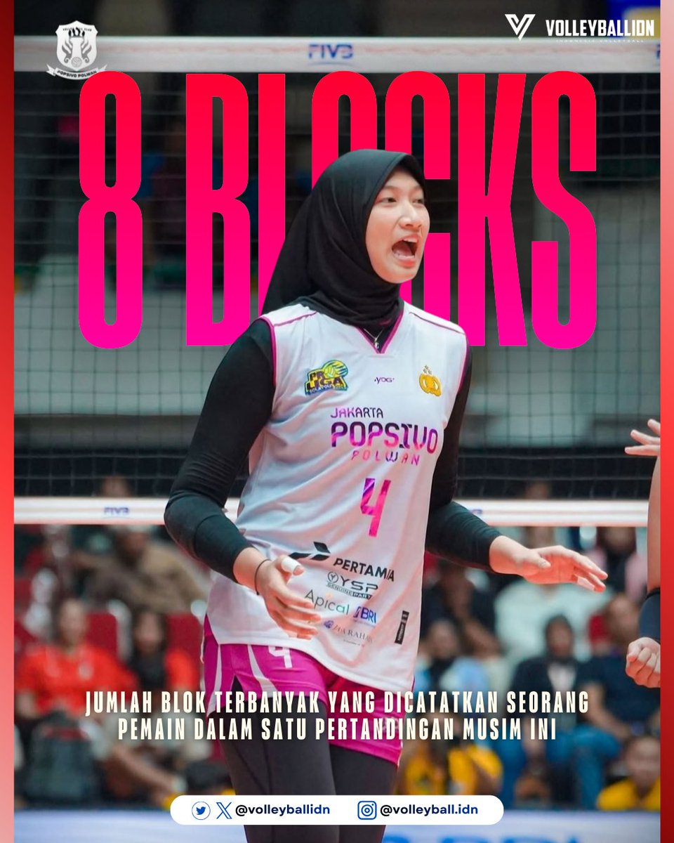 NEW BLOCKING RECORDS!!!

Chelsa Berliana Nurtomo (MB) catatkan 8 BLOCK POIN di laga antara Jakarta Popsivo Polwan vs Gresik Phonska Plus Pupuk Indonesia.
#Proliga2026