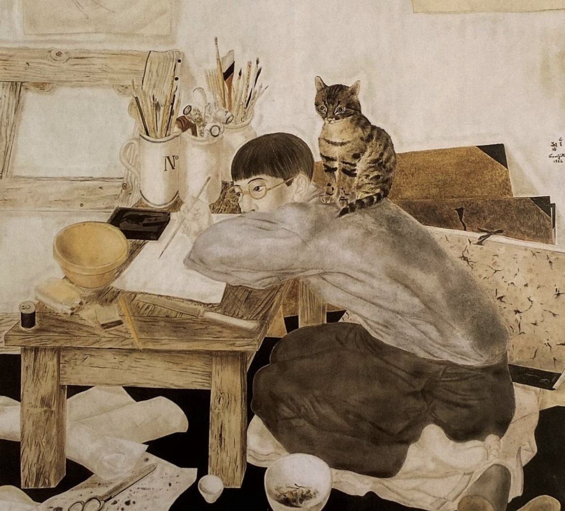 戦争中の藤田嗣治←　→平和時の藤田嗣治

表現者も狩り出され、あたら才能を発揮してしまい、戦後「画家の戦争責任」を一身になすりつけられ、国を出て、帰らなかった。