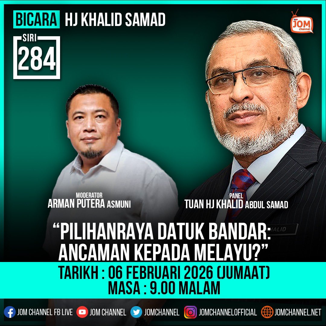 Jomchannel's tweet photo. [LIVE NOW]

BICARA HJ KHALID SAMAD (SIRI 284)

"PILIHANRAYA DATUK BANDAR: ANCAMAN KEPADA MELAYU?"

YouTube : https://t.co/vFtfEx98Aj
FB : https://t.co/p4j5Z5ZkC4

@pakatanharapan_ @PartiAmanah @KhalidSamad https://t.co/VCXEZVj1Nf
