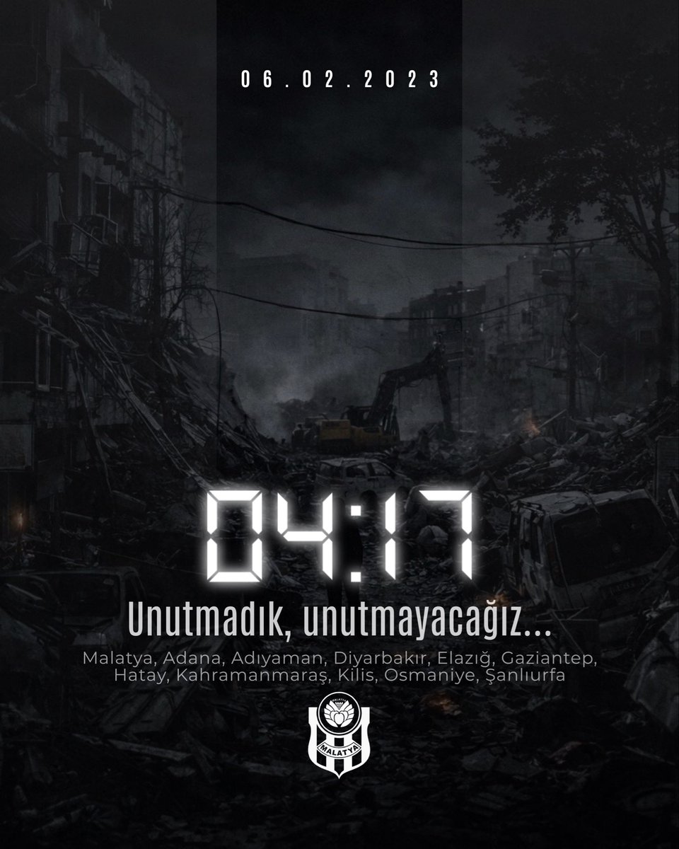 YMSkulubu's tweet photo. Unutmadık, unutmayacağız…

6 Şubat 2023’te yaşanan depremin acısı hâlâ kalbimizde. Hayatını kaybeden vatandaşlarımıza Allah’tan rahmet; kederli ailelerine ve aziz milletimize başsağlığı diliyoruz. https://t.co/y4P7cYuFbo