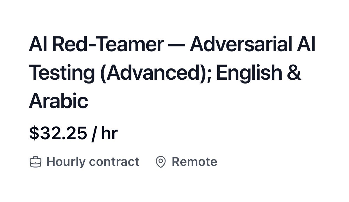 ahcakuo's tweet photo. Fluent in Arabic &amp; English? 🇸🇦🇬🇧
Here’s a #remote_job opportunity from Mercor AI just for you! 💼

Requirements : 
🗣️ Arabic &amp; English fluency
🙋 Curiosity, Adaptability and strong Communication skills. 
♦️ Prior #Red_Teaming experience is preferred

Link in the 1st comment ☺️ https://t.co/M1zQHDhI5q