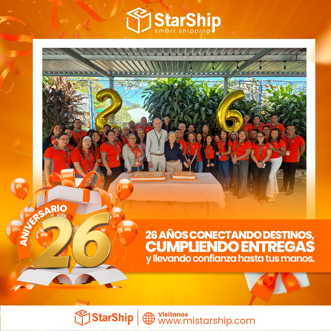StarShip_SV's tweet photo. Millones de paquetes, millones de sonrisas, millones de gracias por estos 26 años junto a ti.✨️
#Logistics
#SmartShopping
#OnLineShopping https://t.co/pbr2hN237f