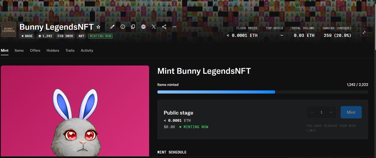 From the community voting we cut the collection to 2222
Let's mint faster.
Big move coming to the collection.
Only Less than 1k nfts left.
We are coming back soon with
-staking platform
-staking rewards
-spin to win 
-those who holds, will get spin for each nfts
-in the lucky