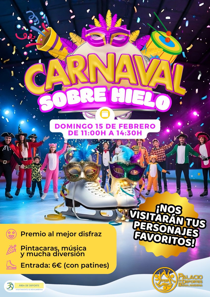 Gran fiesta de Carnaval el próximo domingo 15 de febrero en el Palacio de Deportes Benalmádena
#patinajesobrehielo❄️ #carnavalonice #carnavalsobrehielo #benalmadena