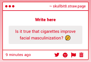 SkullBit8's tweet image. They give you +10 aura and increase your testosterone, for optimal masculinization you should have at least two cigarettes every night after a healthy serving of alcohol