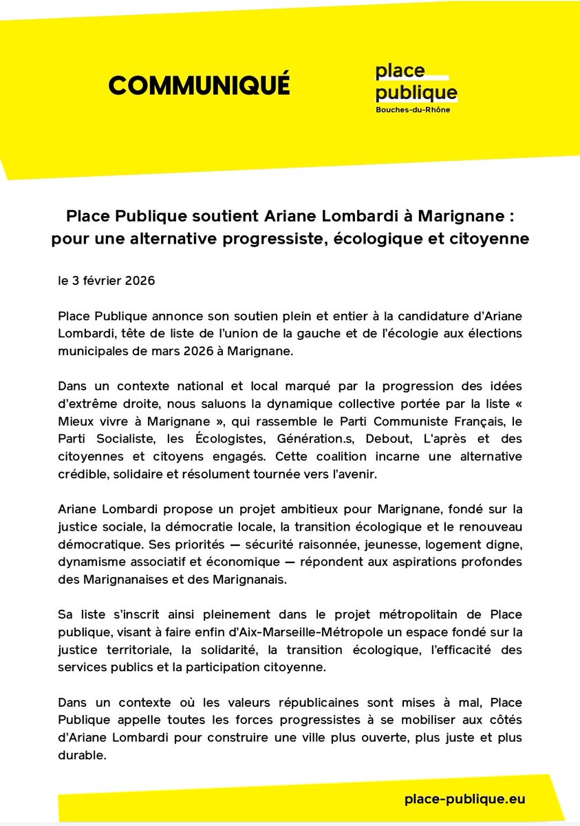 PlacePublique13's tweet photo. Plein soutien à Ariane Lombardie et la liste "Mieux Vivre Marignane".

Dans un contexte de forte poussée de l'extrême-droite sur notre territoire - en particulier à Marignane - sa liste est une liste de résistance et d'espoir ! https://t.co/FEsE4fsUtC
