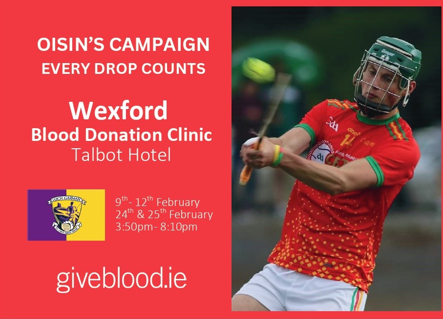 Ahead of the visit of Carlow to Chadwicks Wexford Park for this weekend’s Hurling League match, we’re proud to support a blood donation appeal in memory of a Carlow player who sadly passed away from illness in 2023.

‘Oisín’s Campaign: Every Drop Counts’ was established after