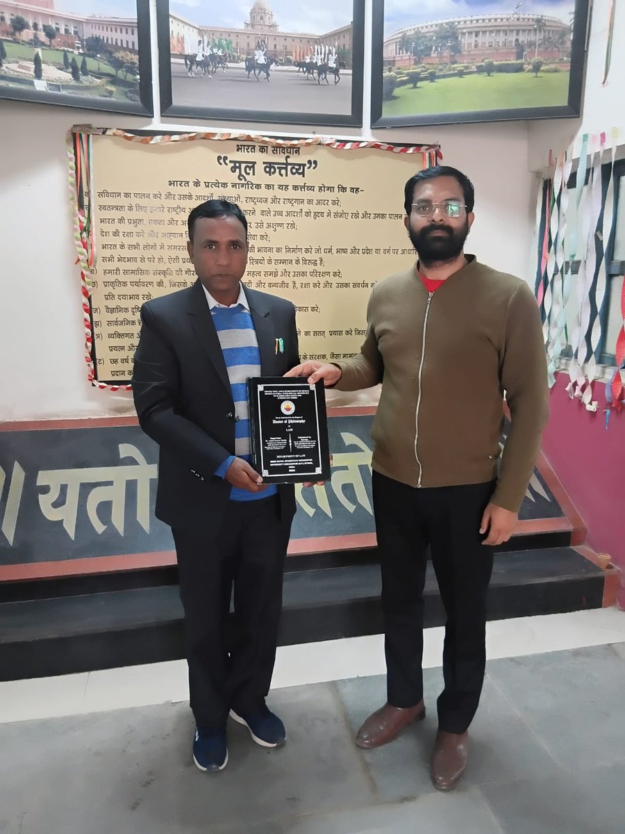 shuklaashish84's tweet photo. IInd Ph.D. viva voce under my supervision has been conducted successfully.
Mr. Ranvijay, satisfactorily defended his Ph.D. thesis titled “Protection &amp; Enforcement of Human Rights in India: With Special Reference to SC's&amp; ST's
Congratulations to Mr. Ranvijay . https://t.co/8K4k7480RF
