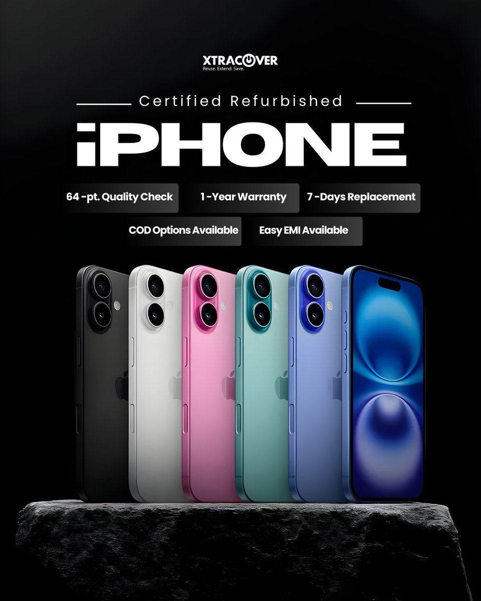 This iPhone has lived before. Now it’s ready for you.
#Certifiedrefurbished and quality checked by #XtraCover with a 64-point inspection process and a 1-year warranty for peace of mind, with Easy EMI or COD, and upgrade smart without paying full price.
#refurbishediphone