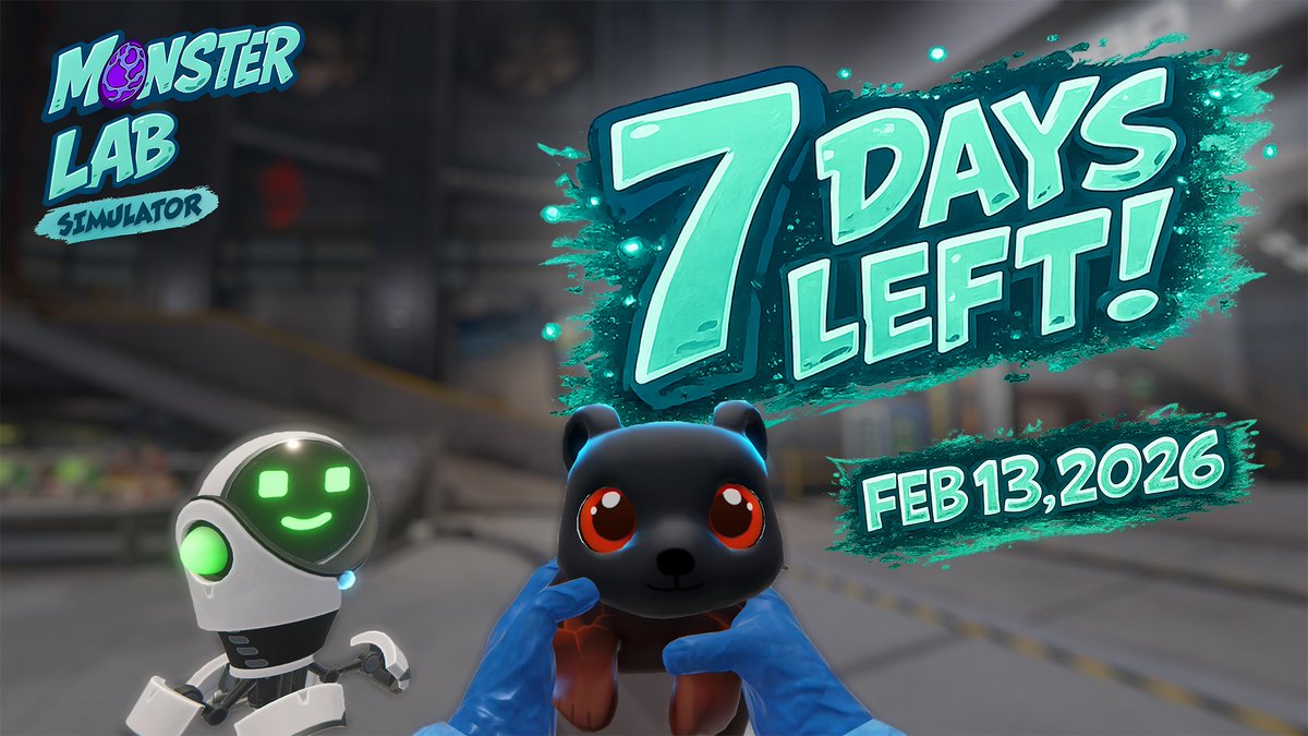 📢 7 DAYS LEFT! – MONSTER LAB SIMULATOR

📅 Only 7 days left until the release of Monster Lab Simulator! The game will launch on February 13, 2026 as Early Access on Steam.

🔬 Get ready to run your own monster laboratory!
🎯 Synthesize essences, incubate eggs, and raise unique