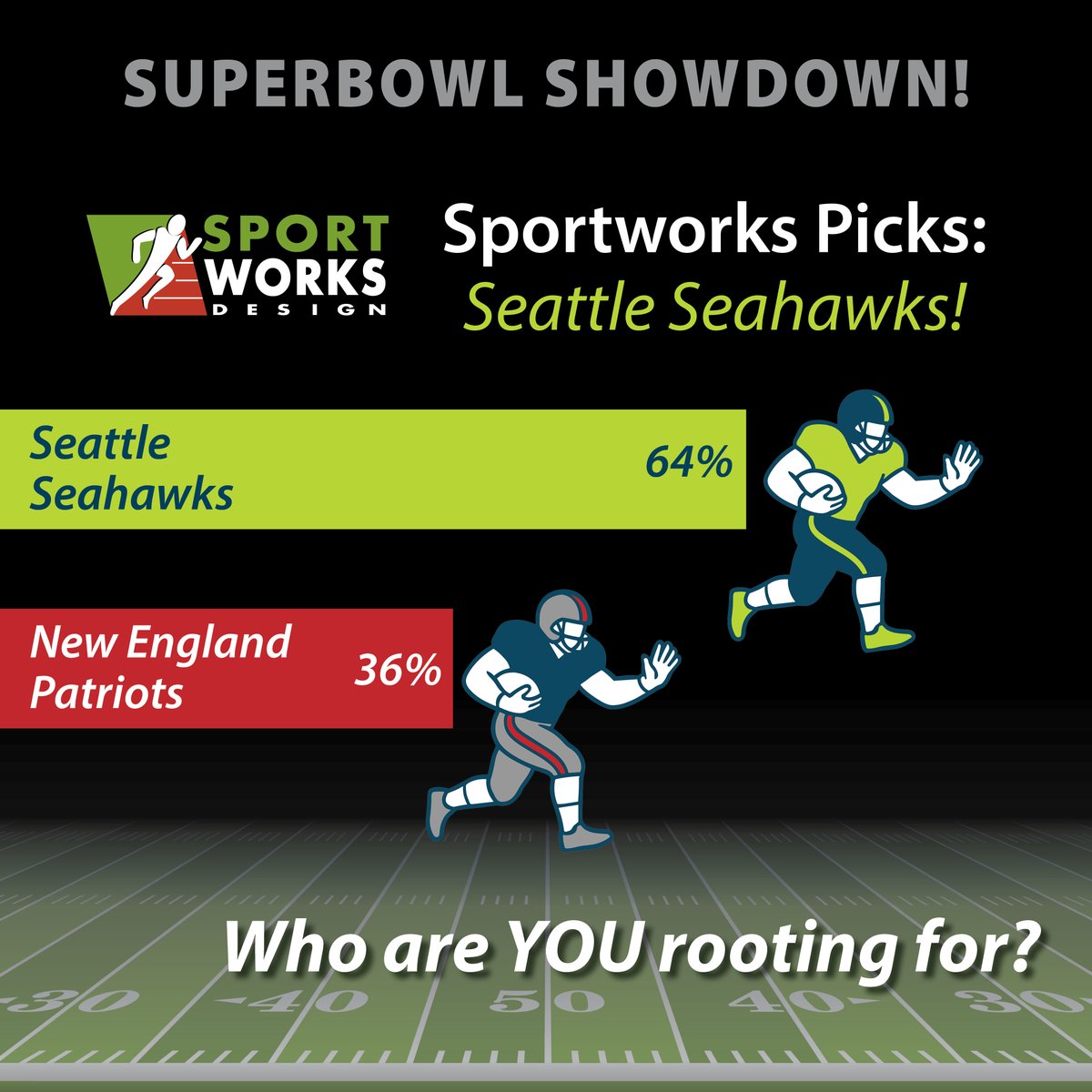 SptWorksDesign's tweet photo. The Sportworks crew is firmly in the Seahawks corner for Super Bowl LX! 🏆🏈
We want to know, who are YOU rooting for this Sunday? Drop your pick below! 👇
Whoever you are rooting for, cheers to a great game!
#SuperBowlLX #Seahawks #Patriots #GameDay https://t.co/KtKt7PXlT5