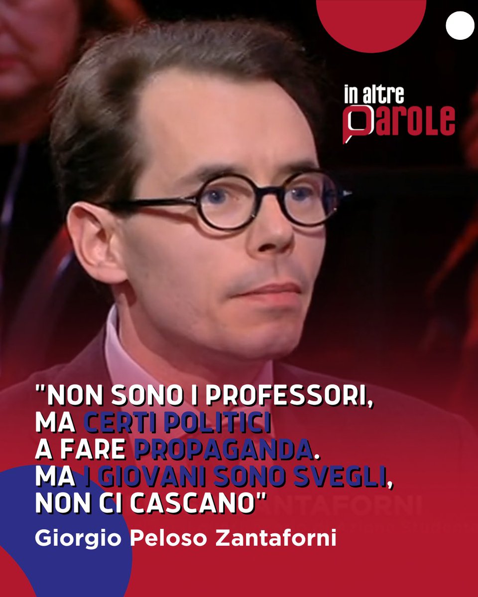 inaltreparole's tweet photo. Giorgio Peloso Zantaforni risponde al post di Donzelli sulla scuola politicizzata, e sottolinea come spesso siano i politici a fare propaganda.

Puoi rivedere l'intervista completa al prof. Zantaforni al link in bio 👆👆

#la7 #azionestudentesca #fascismo #inaltreparole https://t.co/8K0q2rMRTJ