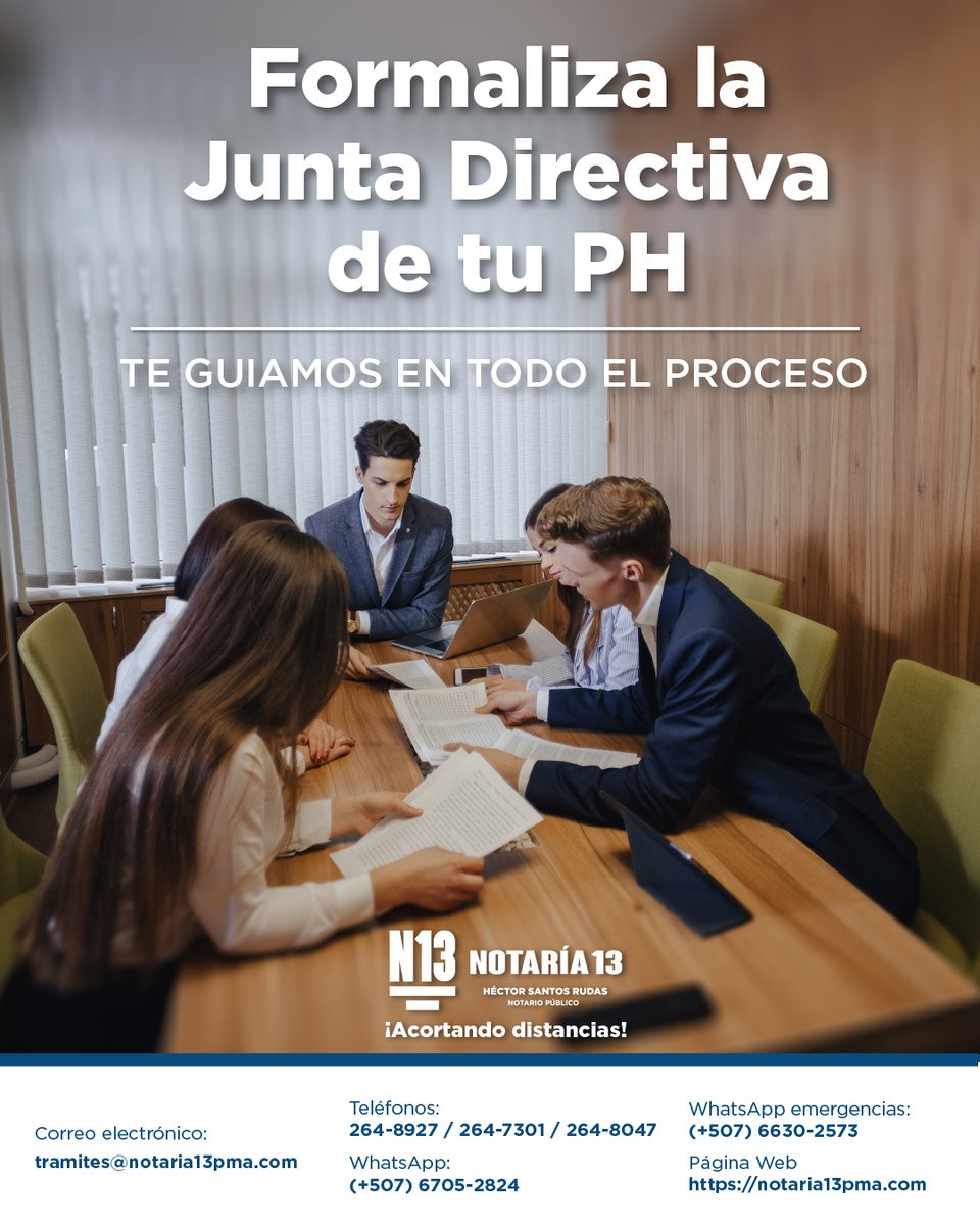 🏢📝 Un cambio de Junta Directiva no termina con la elección. Comienza con su correcta formalización.

En los PH, el cambio de Junta Directiva debe constar en un acta debidamente protocolizada para poder ser inscrita en el Registro Público de Panamá.

Sin este paso, las