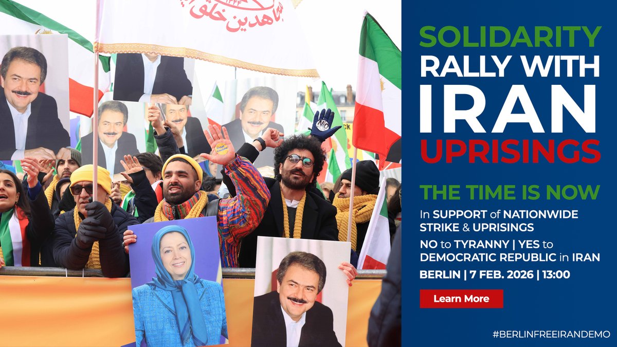 amsafavi's tweet image. A huge Berlin rally, on Feb. 7, with DSFI estimating 100,000 attendees, rejects foreign intervention and appeasement. Participants back regime change led by the Iranian people and the organized Resistance particularly @ResistanceUnits.
@SecRubio
#BerlinFreeIranDemo