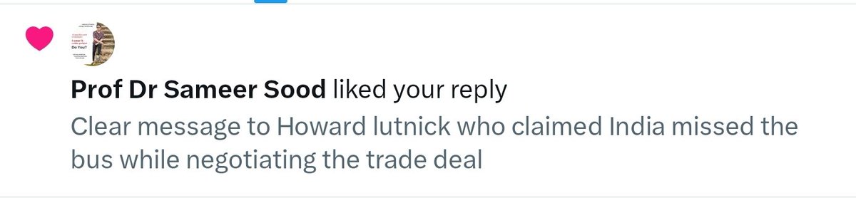 Just logged into Twitter and got a notification that my reply was liked by none other than the esteemed Director of NIFT Gandhinagar, <a href="/SameerSood11/">Prof Dr Sameer Sood</a>, brother of <a href="/SonuSood/">sonu sood</a>.
Attached is the screenshot.
For a small account like mine, this truly feels like a booster dose.