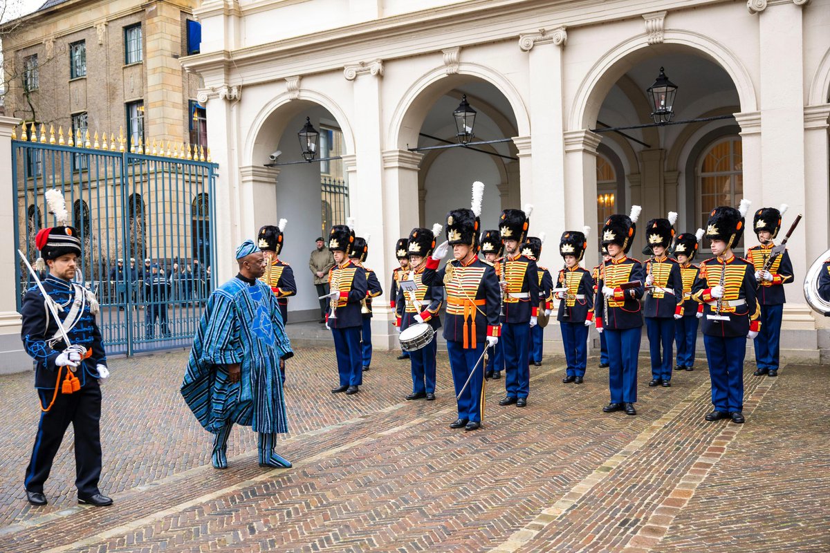 GhanaEmbNL's tweet photo. Ghana’s Ambassador to the Netherlands, H.E. Eddison Mensah Agbenyagah, presented his Letters of Credence to King Willem-Alexander on 4 Feb 2026 at the Royal Palace in The Hague, reaffirming Ghana’s commitment to strengthening bilateral cooperation for shared development. https://t.co/V3nRSoS9I0