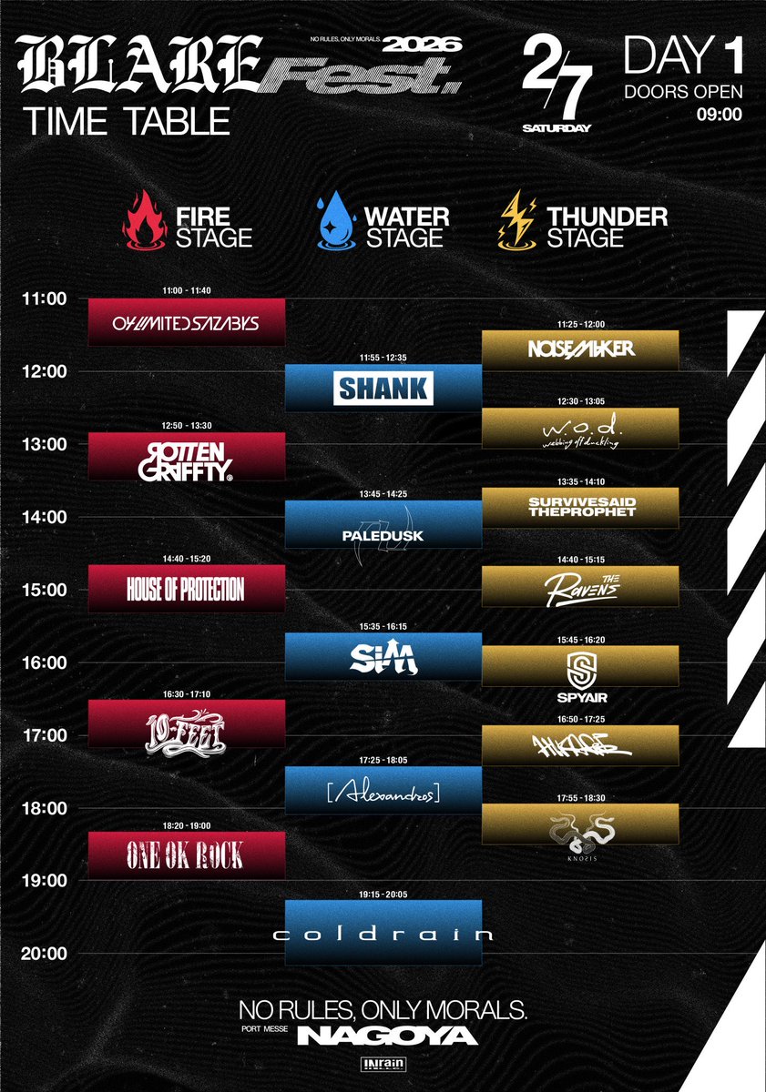 明日はBLARE FEST. 2026 DAY1🎉 coldrainの出演はWATER STAGEにて19:15