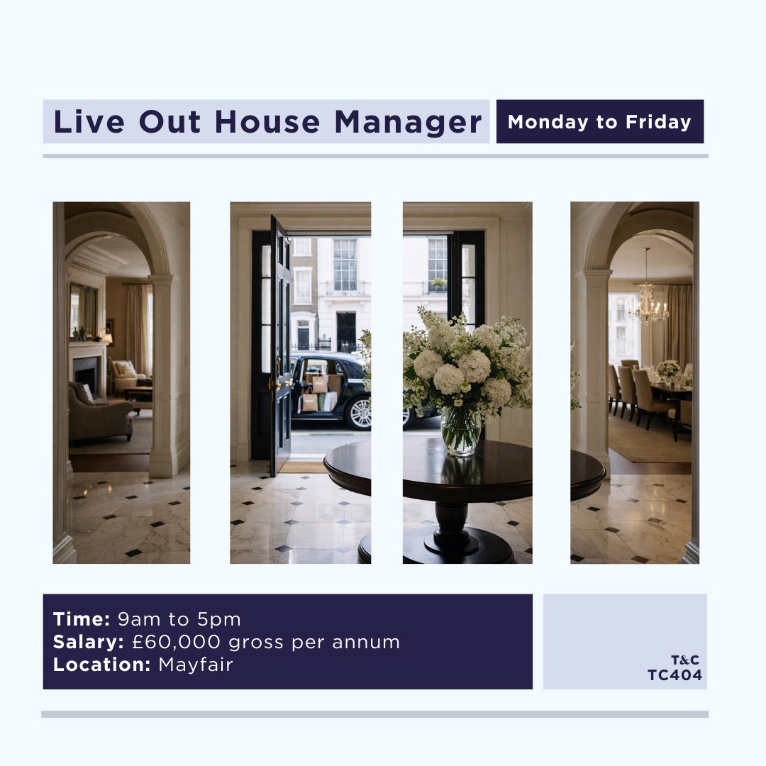 tandcstaff's tweet image. Are you a House Manager who is comfortable managing a variety of tasks? 
For further details on this vacancy, read through the entire job description on our website.

#housemanager #mayfairlondon #uk #ukjobs #fulltime #fairpay