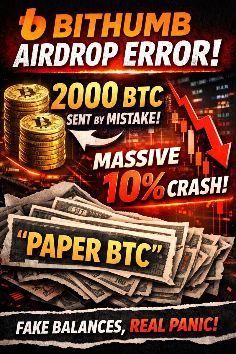 Blockcastcc's tweet photo. Bithumb's airdrop error distributed 2,000 BTC instead of 2,000 KRW to hundreds of users, prompting rapid sales that triggered a 10% Bitcoin price crash on the exchange, diverging sharply from global markets.

The incident, affecting an exchange with ~46,000 BTC reserves, illustrates how a single operational mistake can spark widespread panic and expose liquidity strains in centralized platforms.