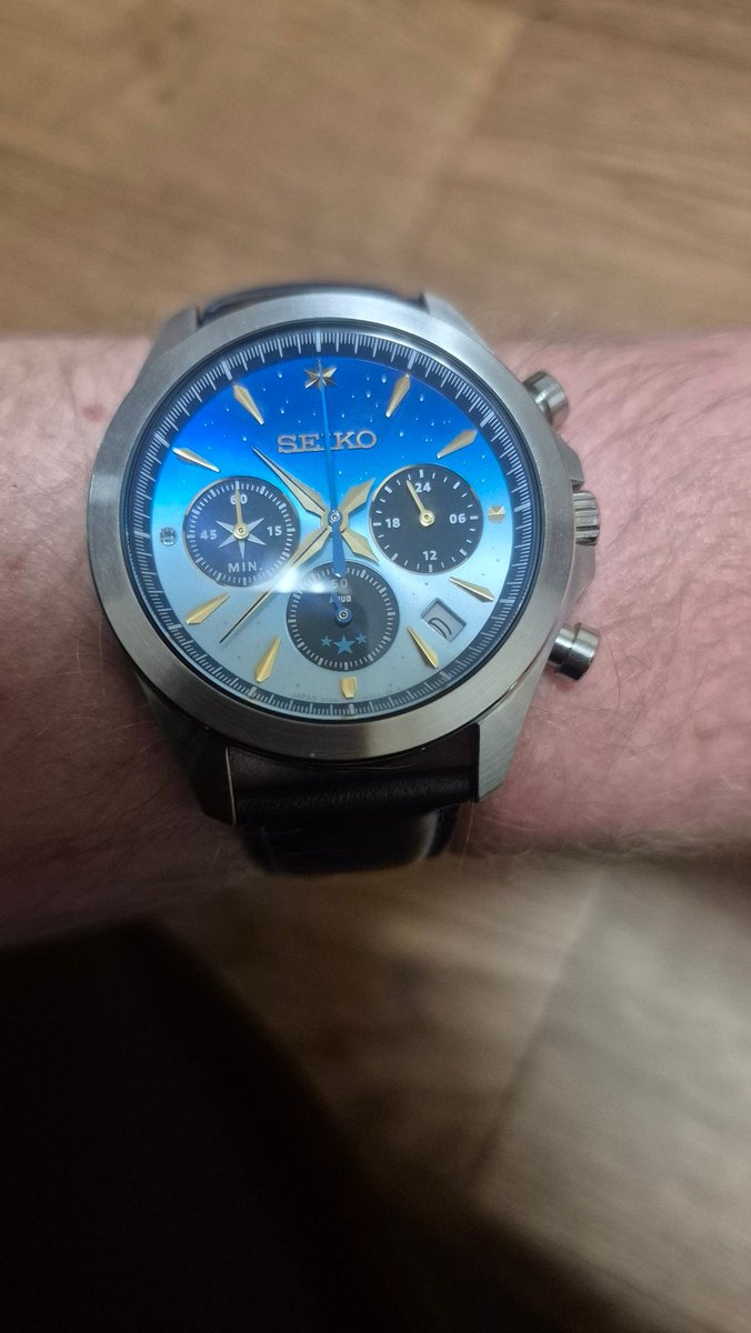_Siilan's tweet photo. Watch in question. It's an Oshi no Ko limited production Seiko crossover. Aqua isn't my favourite OnK character (that's Kana) but blue is my favourite colour. https://t.co/MmyvzI8QD8