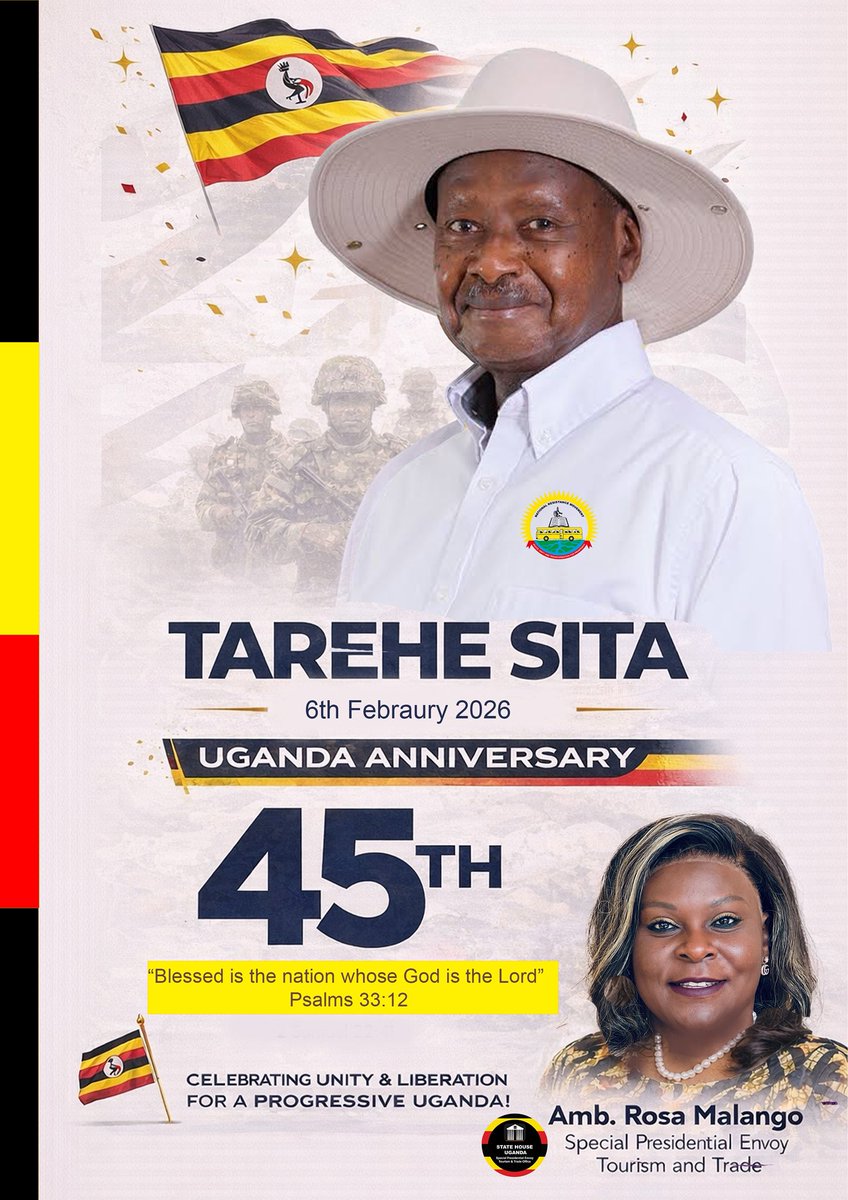 EnvoyMalango's tweet photo. 45 Years of Liberation | Tarehe Sita
A moment to reflect on our journey, celebrate resilience, and position Uganda for greater opportunity, partnership, and growth. #TareheSitacelebration #45YearsOfLiberation #UnityAndProgress #Uganda @RMalango2021 https://t.co/gojhZDNLHI