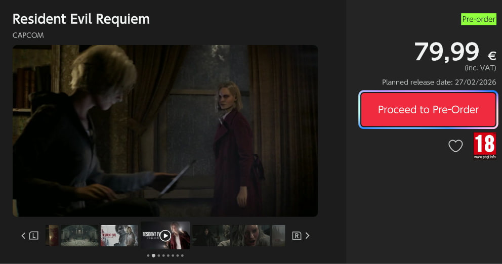 Ціна Resident Evil Requiem у eShop - 79,99€!😱