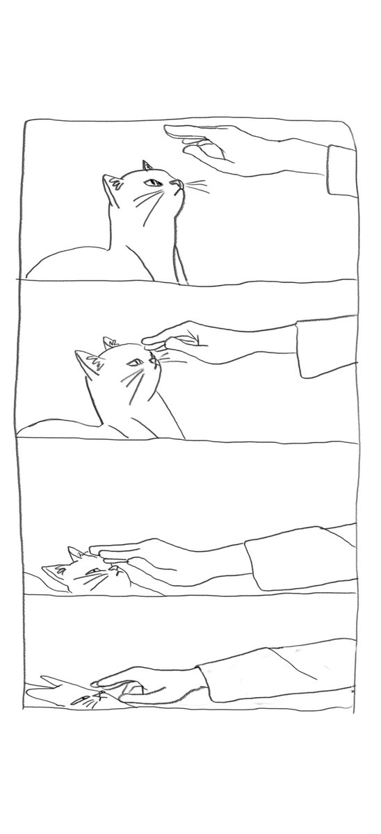 a16zwang's tweet photo. So I found this meme template literally called “cat” in Japanese.

People are posting these stylized artworks of cats avoiding human touch and it has been exploding on Twitter over the last one to two days.  

This already has multiple posts doing three million plus views each in a very short time window, which tells me the format itself is doing the work. 

This template clearly deserves to run!
