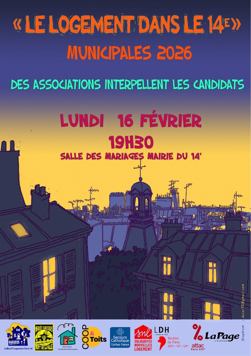Le 14ème est en urgence sur le logement : 9 associations interpellent les candidats à la mairie.

➡️ Notre candidat <a href="/arenasrodrigo_/">Rodrigo Arenas</a> sera présent ! 

🌇 Rendez vous le 16 février à 19h30 à la mairie.