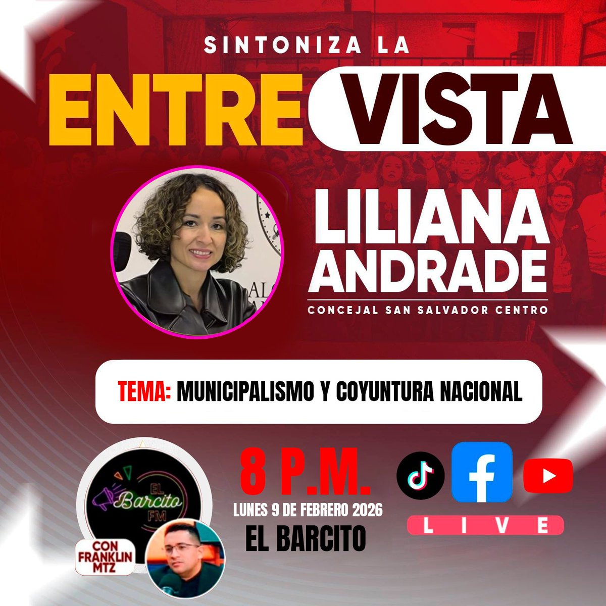 LiliMarAndrade's tweet photo. Nos sintonizamos el #Lunes en una nueva #EntrevistaEnVivo con @FranklinMartz_ 
Puedes acceder también al canal en YouTube: https://t.co/mvwDknvJHS
Ó en TikTok:
https://t.co/zBcWy683pJ https://t.co/S1eO6N9N0q