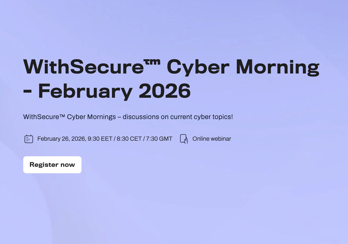 Inuitab's tweet photo. I "WithSecures Cyber Morning – February 2026"får du en aktuell genomgång av hotlandskapet, konkreta insikter från verkliga incidenter och perspektiv på hur organisationer kan arbeta mer proaktivt med cybersäkerhet.
https://t.co/gqP3gD1ZQ1

 #withsecure #cybersecurity https://t.co/eoejH6vV9T