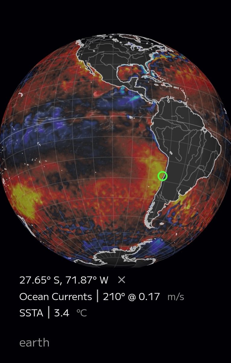 EdoWeatherman's tweet photo. La piscina cálida frente a Chile y El Niño.

Sigue aumentando la temperatura de la piscina cálida frente a Chile, con sectores que ya superan los 3°C, por lo mismo en las playas se han visto más fragatas portuguesas y especies propias de aguas tropicales, además de efectos en las especies locales.

Mientras tanto, bajo la superficie del océano Pacífico, avanza una gran masa de agua cálida que comenzará a emerger a la superficie, para configurar el probable fenómeno El Niño durante el otoño e invierno.

¿Estamos preparados para hacer frente a lluvias con isoterma elevada?
¿Aprendimos algo del año 2023?
¿Tendremos radares para futuras tormentas eléctricas?
¿Seguiremos construyendo en los cerros y zonas inundables?

Pronto sabremos las respuestas.