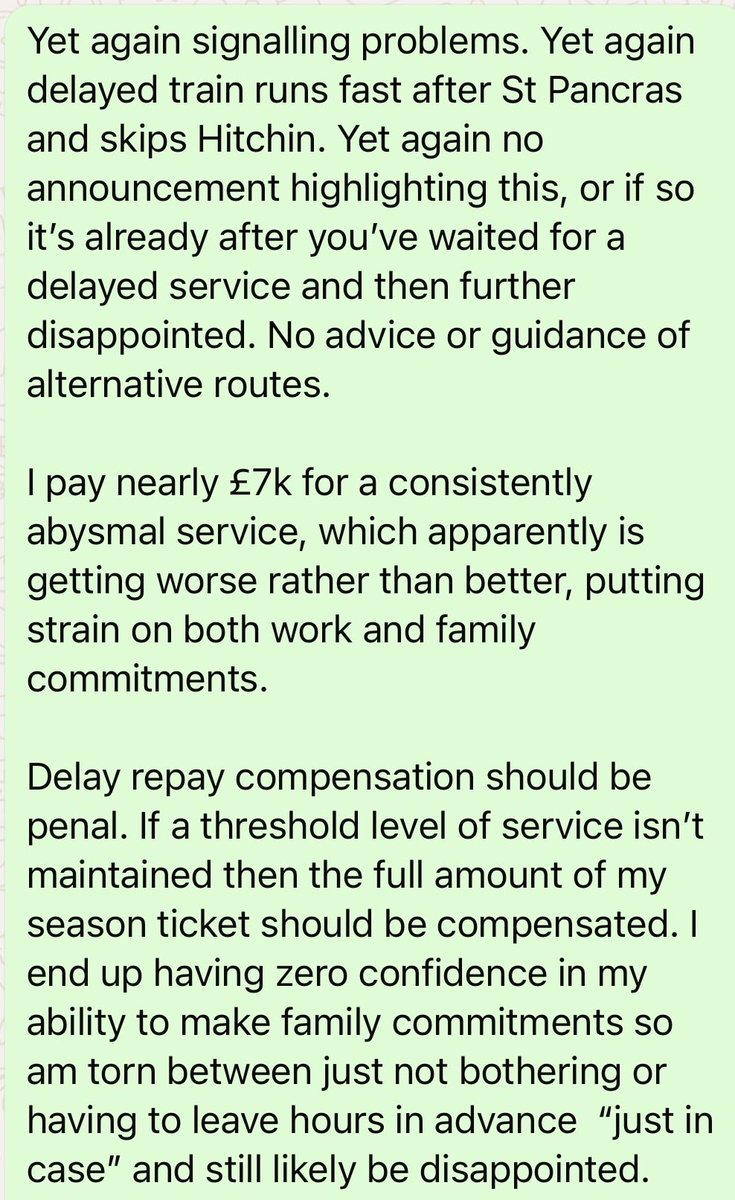 tobyhpearce's tweet photo. @GNRailUK Delays and cancels. Every. Single. Day.

Woefully unacceptable given annual £7,000 season ticket. Was just approached by National Rail for a survey so have vented there but posting here too for visibility. https://t.co/W0szNzEZSq