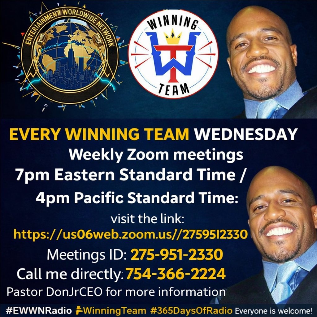 DonJrCEO's tweet photo. We will be live 2-11-2026 #Pastor @DonJrCEO , 
7pm EST / 4pm PST just click the link to log on the show:
https://t.co/VoUxZkTJ2H
Meeting ID: 275 951 2330
Call me 754-366-2224  https://t.co/ijq6P9T6lF
#Pastor @DonJrCEO #EWWNRadio #EWWNRadio #KSFMRadio #WinningTeam #365DaysOfRadio https://t.co/TYCMAxF9sw